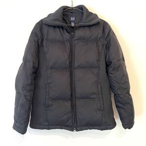 Gap Women's Puffer Jacket MEDIUM Down Feather Black Full Zip Puffy Cold Control